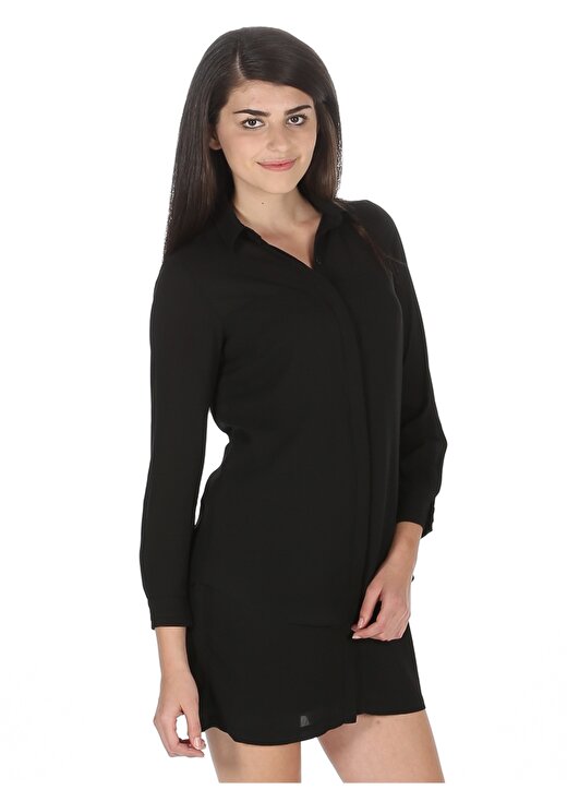 Kafdan By Elaidi Gömlek Yaka Uzun Kollu Siyah Kadın Elbise 2