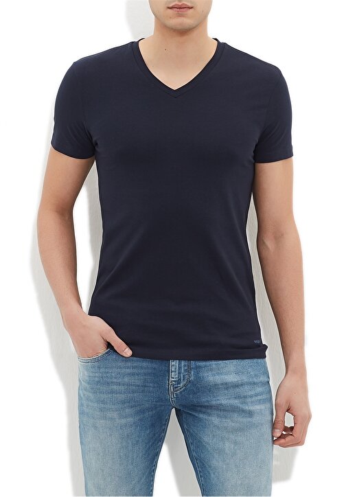 Mavi V Yaka Streç Lacivert T-Shirt 1