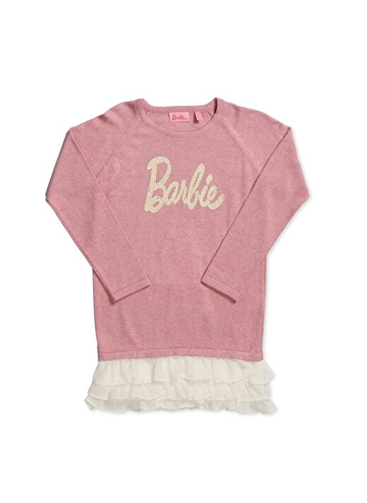 Barbie Yazılı Pembe Çocuk Elbise 3