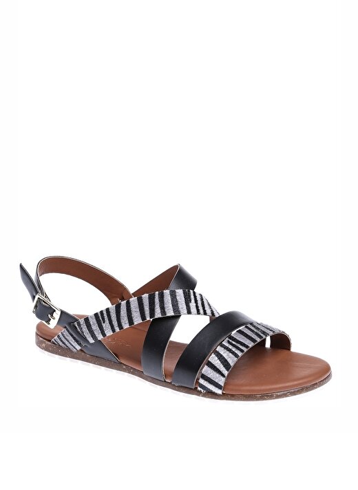 Queen Bee Zebra Desenli Siyah Kadın Sandalet 2