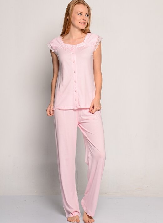 Miss. Claire Dantel Detaylı Pembe Pijama Takımı 2