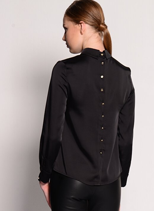 House Of Camellia Gömlek Yaka Siyah Kadın Bluz 2