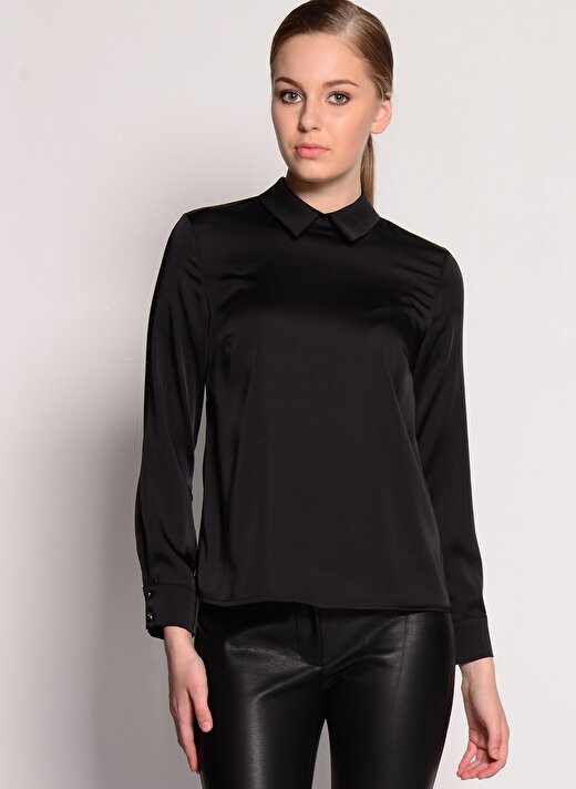 House Of Camellia Gömlek Yaka Siyah Kadın Bluz 4