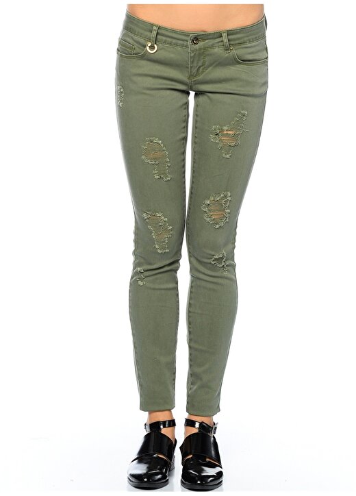 Only Eskitme Tasarımlı Yeşil Denim Pantolon 2