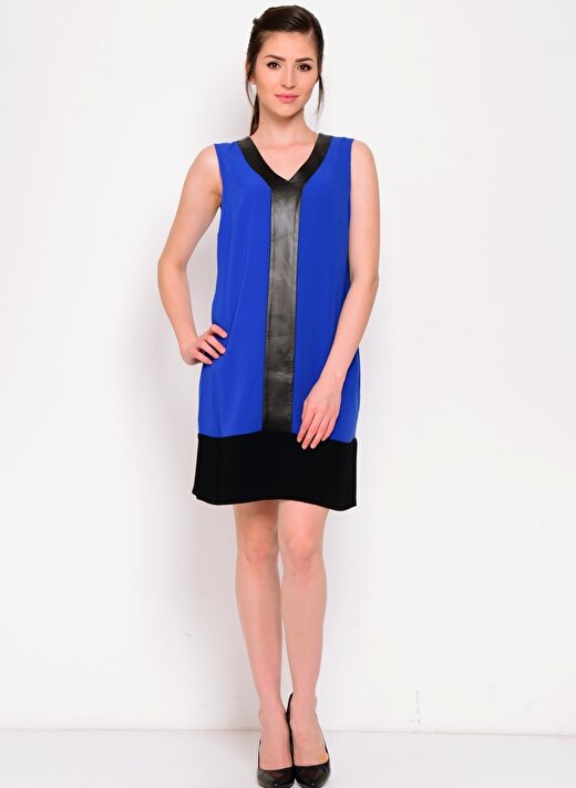 Koton Deri Detaylı Saks Mavi Elbise 2