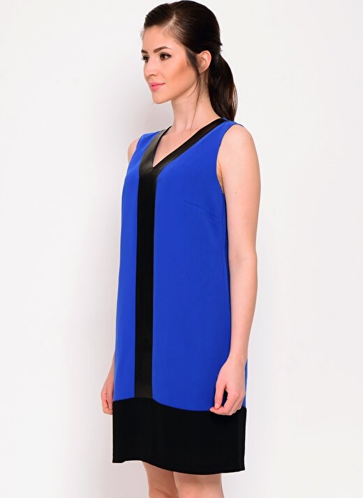 Koton Deri Detaylı Saks Mavi Elbise 3
