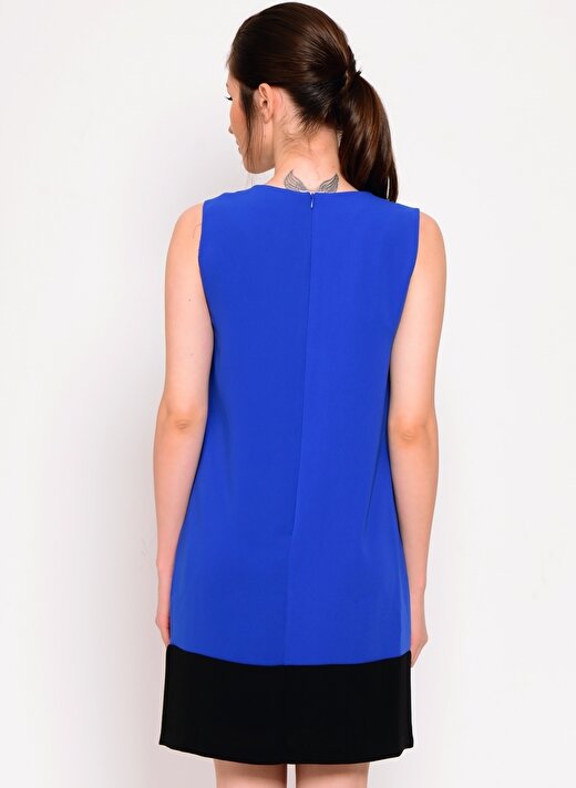 Koton Deri Detaylı Saks Mavi Elbise 4
