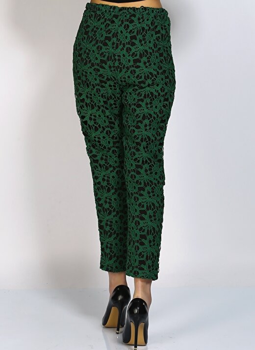 Goldie Yüksek Bel Dar Paça Desenli Koyu Yeşil Kadın Pantolon 4