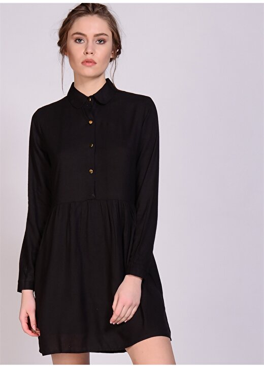 Compania Fantastica Gömlek Yaka Uzun Kol Düğmeli Siyah Kadın Elbise 1