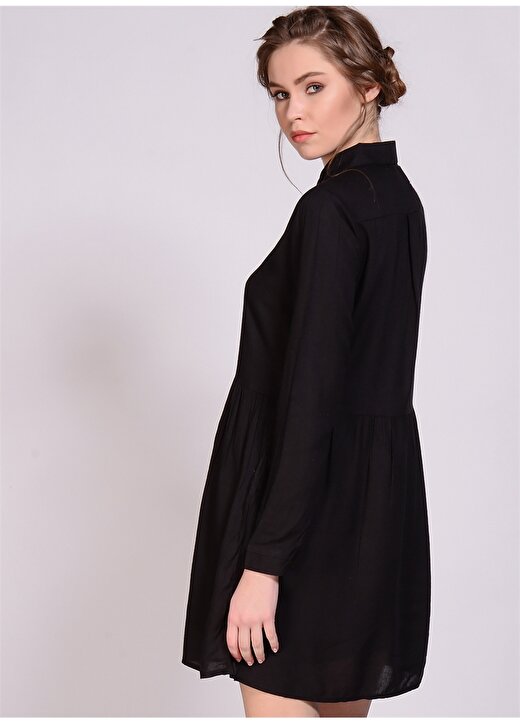 Compania Fantastica Gömlek Yaka Uzun Kol Düğmeli Siyah Kadın Elbise 3