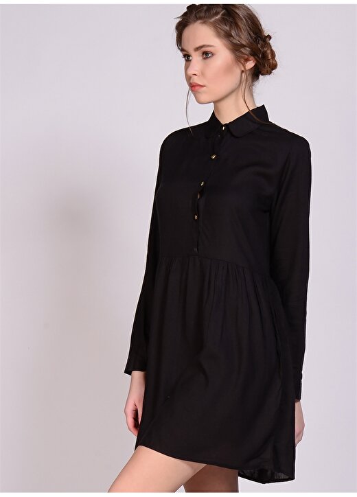 Compania Fantastica Gömlek Yaka Uzun Kol Düğmeli Siyah Kadın Elbise 4