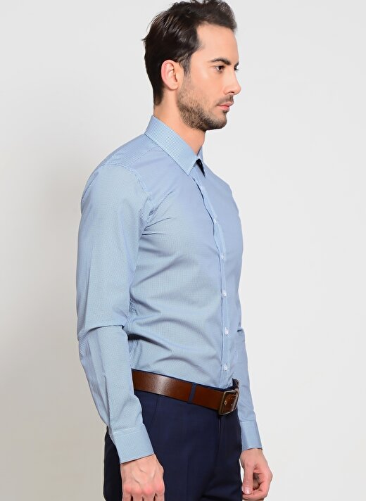 Network Klasik Yaka Uzun Kol Slim Fit Mavi Erkek Gömlek 4