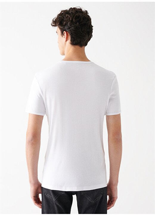 Mavi V Yaka Dar Beyaz Erkek T-Shirt 4