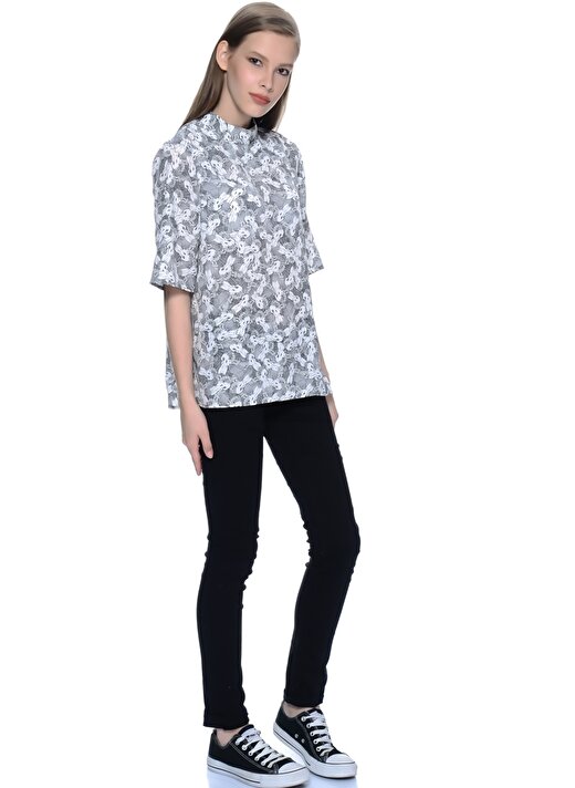 Neon Rose Yarım Kol Desenli Siyah Beyazkadın Bluz 3