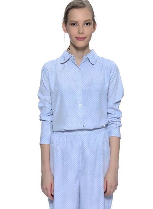 Compania Fantastica Standart Kalıp Polyester Koyu Mavi Kadın Gömlek 1