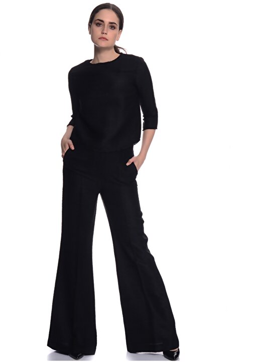 House Of Camellia Yuvarlak Yaka Uzun Kollu Standart Fit Siyah Kadın Bluz 2