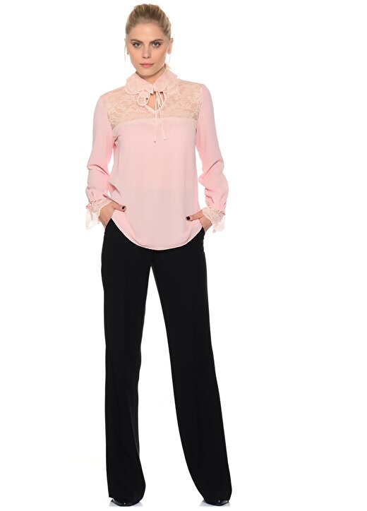 House Of Camellia Grace Gömlek Yaka Uzun Kol Standart Fit Kalıp Polyester Pembe Kadın Bluz 2