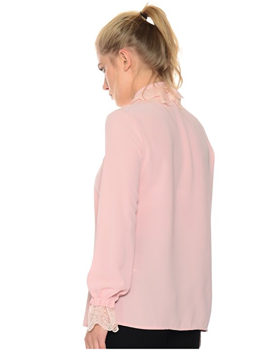 House Of Camellia Grace Gömlek Yaka Uzun Kol Standart Fit Kalıp Polyester Pembe Kadın Bluz 3
