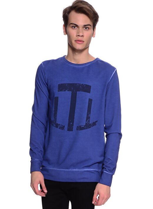T-Box Baskılı Neon Lacivert Sweatshirt 1