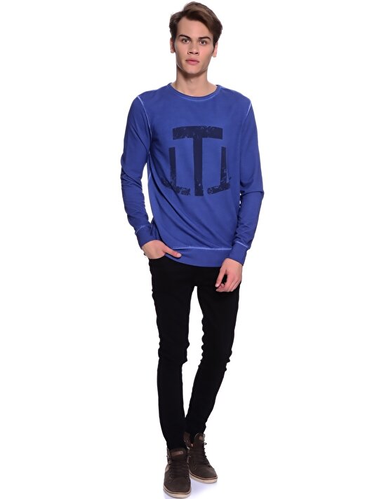 T-Box Baskılı Neon Lacivert Sweatshirt 3