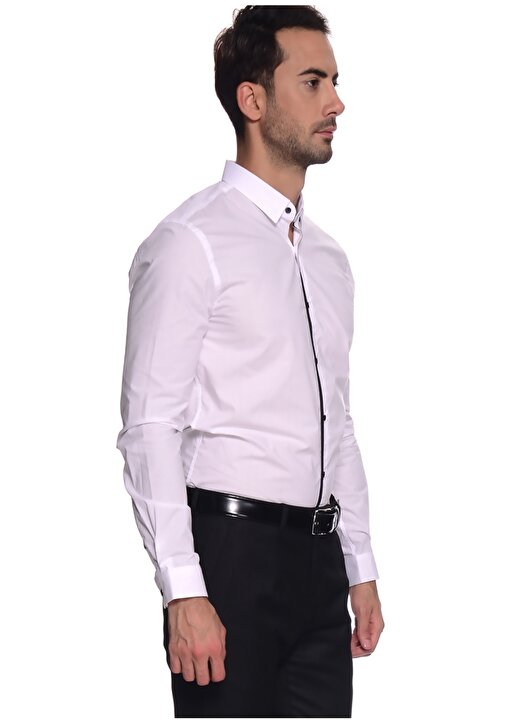 Penford Düğmeli Yaka Uzun Kol Slim Fit Pamuklu Beyaz Erkek Gömlek 4