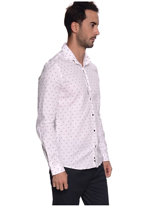 Penford Gömlek Yaka Uzun Kol Desenli Pamuklu Beyaz Erkek Gömlek 3