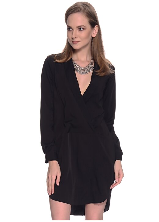 Missguided V Yaka Uzun Kollu Normal Kesim Siyah Kadın Elbise 2