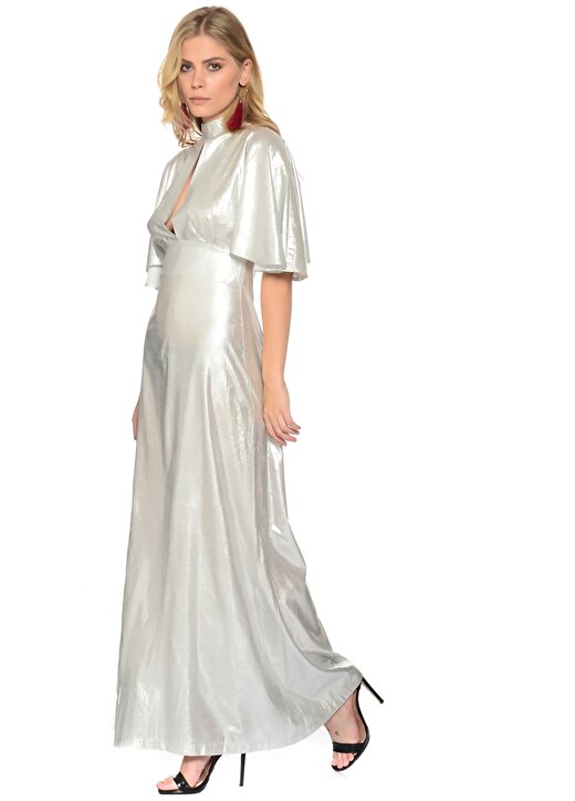 Liquorish Gümüş Kadın Uzun Gece Elbisesi 3