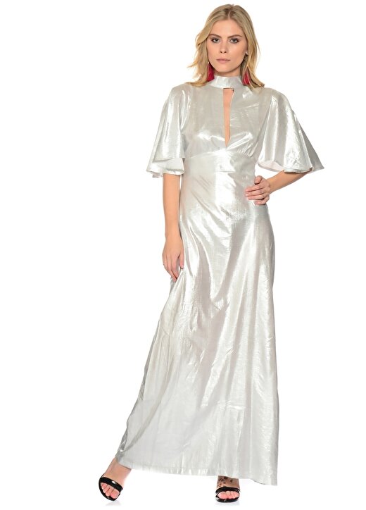 Liquorish Gümüş Kadın Uzun Gece Elbisesi 4