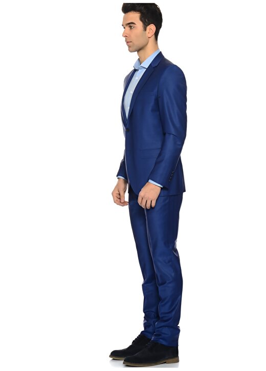 Beymen Business Slim Fit Yünlü Saks Mavi Erkek Takım Elbise 3