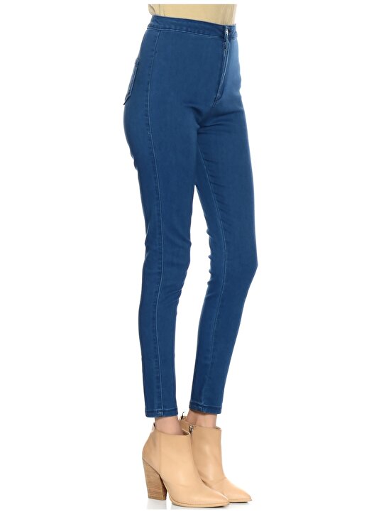 Missguided Normal Kesim Dar Paça Mavi Kadın Denim Pantolon 3