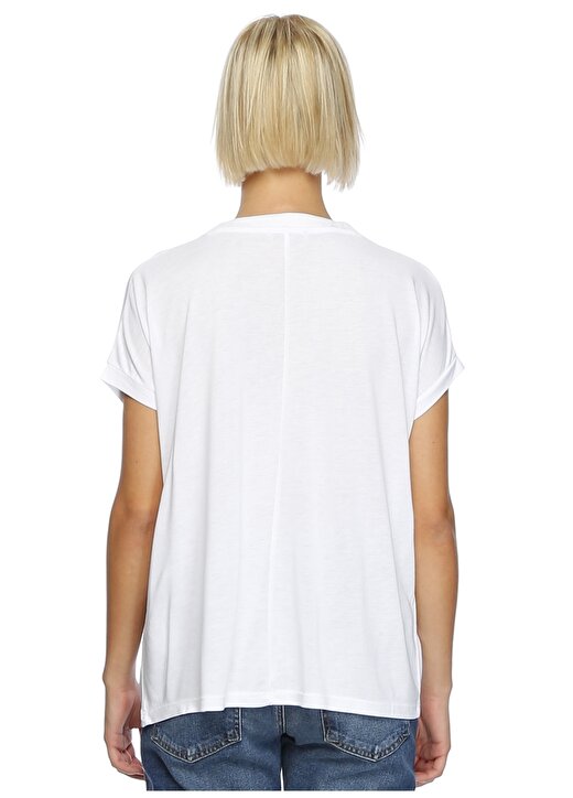 Mavi V Yaka Düz Beyaz Kadın T-Shirt 166449-620 4