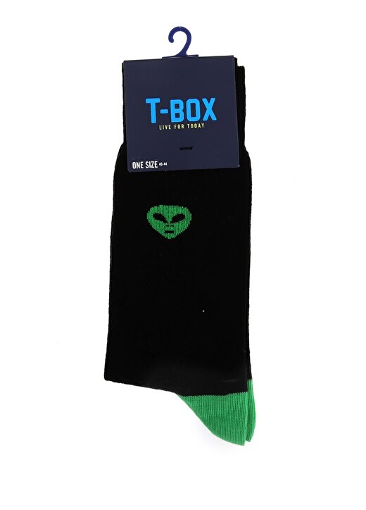 T-Box Alien İşlemeli Siyah Çorap 1