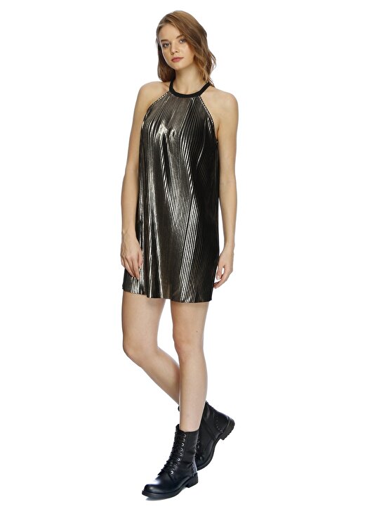 Lydc Pileli Parlak Bronz Kadın Elbise 2