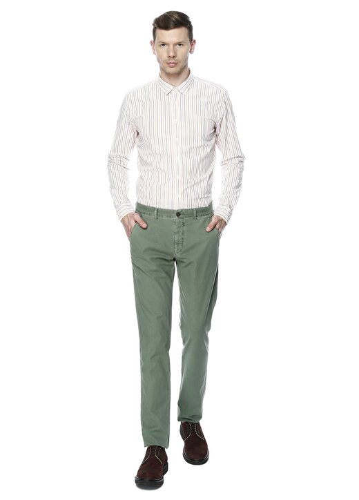North Of Navy Yeşil Boru Paça Armürlü Klasik Pantolon 1