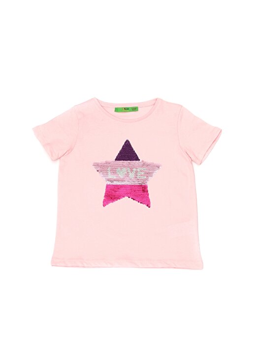 Limon Kız Çocuk Çift Desenli Pullu Pembe T-Shirt 1