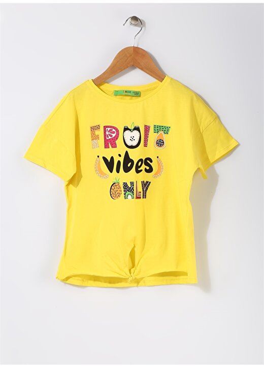 Limon Kız Çocuk Yazılı Bisiklet Yaka Vibes Sarı T-Shirt 1