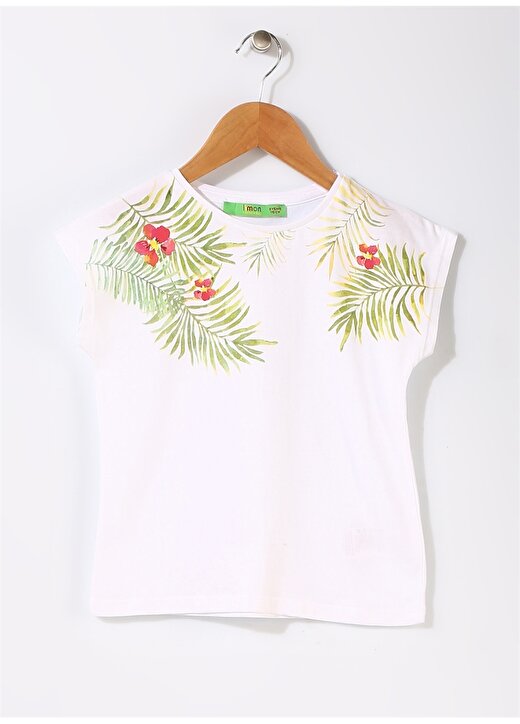 Limon Çocuk Yaprak Baskılı Beyaz T-Shirt 1