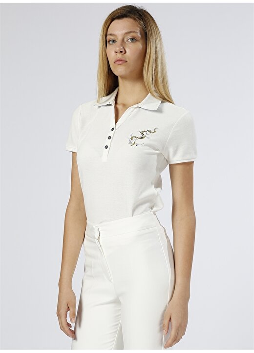 North Of Navy Kadın Nakışlı Polo Yaka Beyaz T-Shirt 3