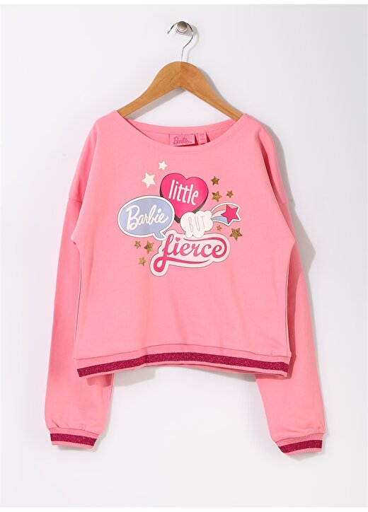 Barbie Çocuk Yazılı Pembe Sweatshirt 1
