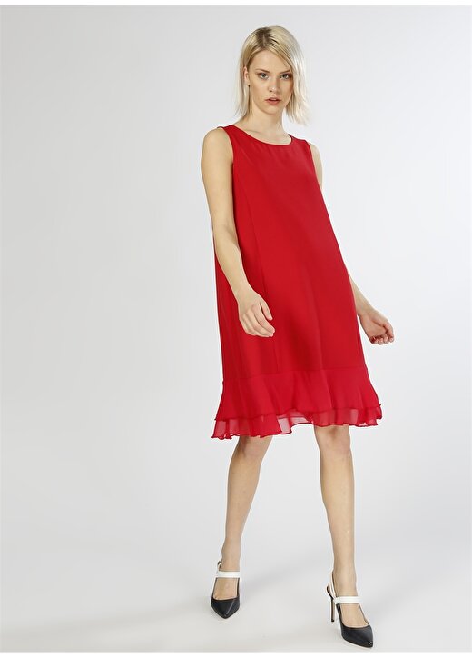 Limon Tül Detaylı Kırmızı Elbise 1