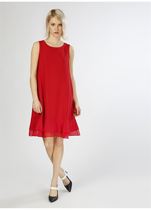 Limon Tül Detaylı Kırmızı Elbise 2