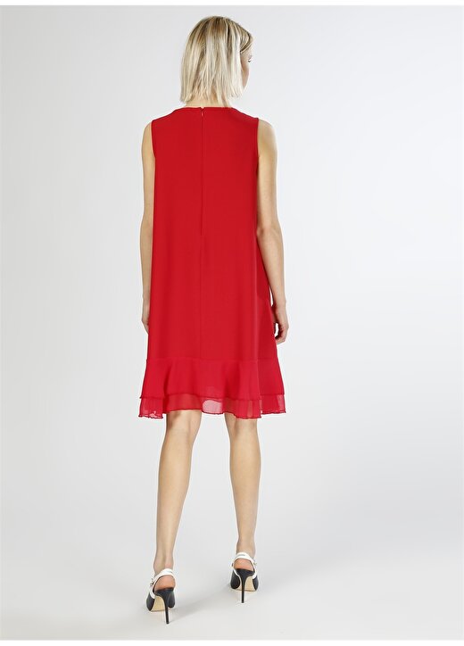 Limon Tül Detaylı Kırmızı Elbise 4