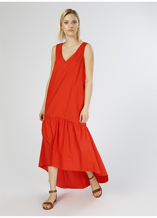 Limon Sırt Detaylı Kırmızı Elbise 1