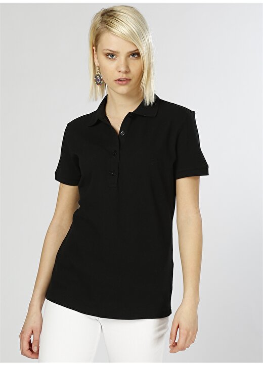 Limon Polo Yaka Kadın Siyah T-Shirt 1
