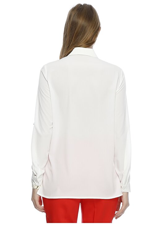 House Of Camellia Boncuk Detaylı Kadın Beyaz Gömlek 4