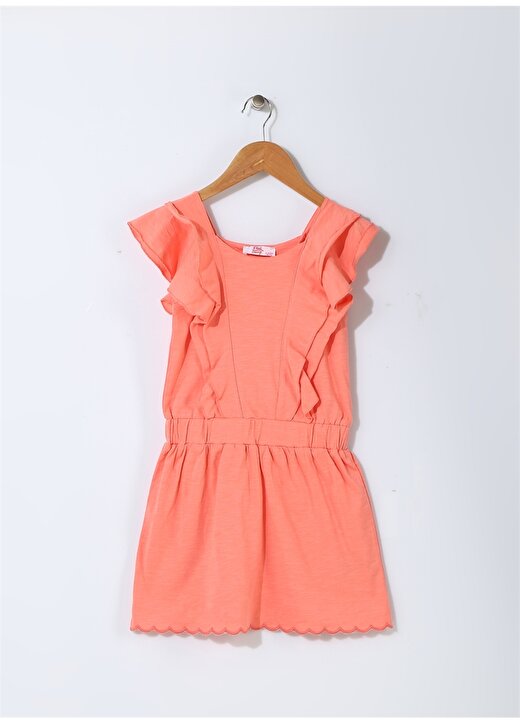 Pink&Orange Çocuk Fırfır Detaylı Mercan Elbise 1