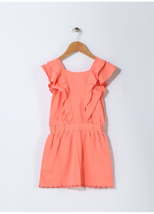Pink&Orange Çocuk Fırfır Detaylı Mercan Elbise 2