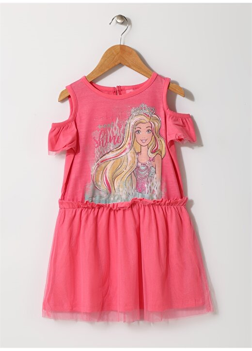 Barbie Kız Çocuk Karakter Baskılı Fuşya Elbise 1