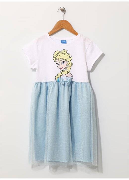 Limon Çocuk Karakter Baskılı Tüllü Beyaz - Mavi Elbise 1